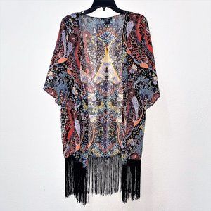 See You Monday Women's Tasseled Floral Open Shawl Multicolor Size XS